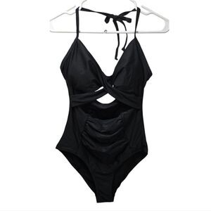 NWOT Solid Black Monokini Cut out One-Piece Swimsuit Women's Swimwear Beach